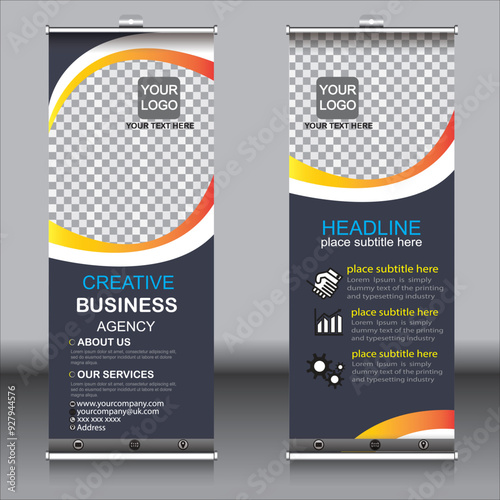 Professional corporate and business colorful roll up banner design template, design template set with creative concept. gradient color vector illustration template.