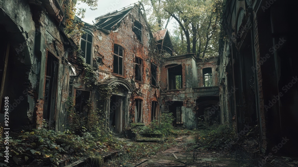 Overgrown Ruins of a Brick Building. Overgrown Ruins of a Brick Building.