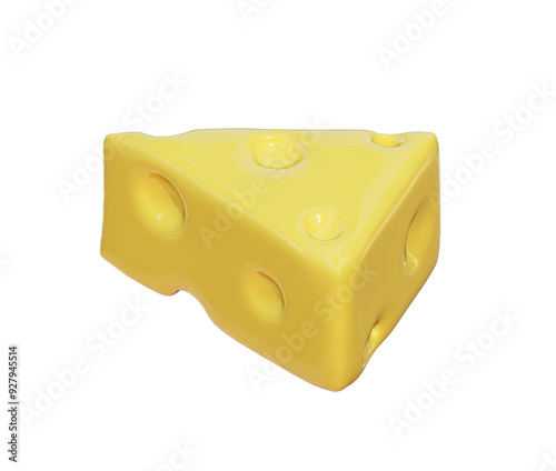3d cheese piece. Swiss emmental block, realistic render cheeses triangular piece for emoticons culinary restaurant emoji food, cheddar slice with holes of food piece cheese