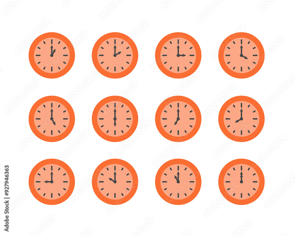 Fototapeta premium Summer clock icon design with peach or orange. Collection of fruit icons of time.