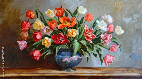 Tulip bouquet on canvas for various occasions