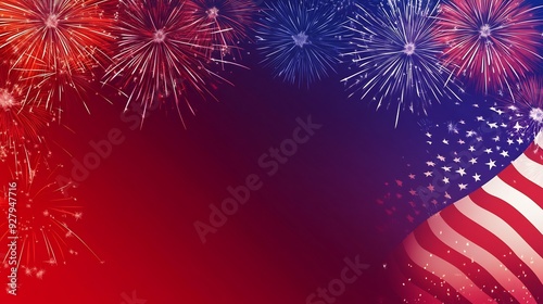 Patriotic American Flag With Festive Fireworks Celebration