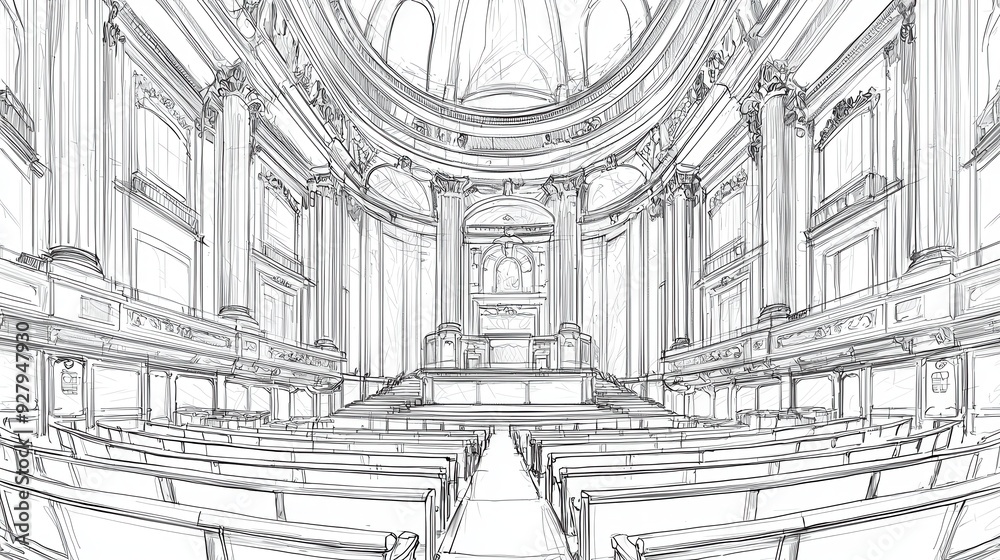 Fototapeta premium Sketch of a Church Interior.