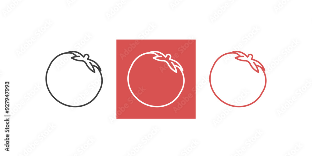 Tomato icon outline. Food vegetables icon in 3 color. Outline style Vector illustration design on white background. EPS 10 Tomato icon outline. Food vegetables icon in 3 color. Outline style Vector illustration design on white background. EPS 10