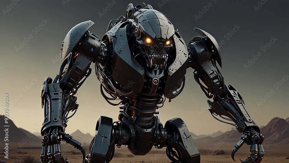 illustration of a black mamba monster robot made of iron illustration of a black mamba monster robot made of iron