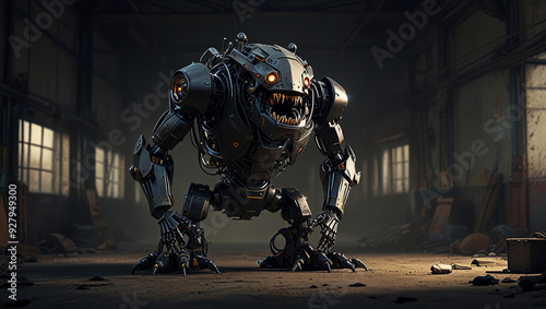 illustration of a black mamba monster robot made of iron