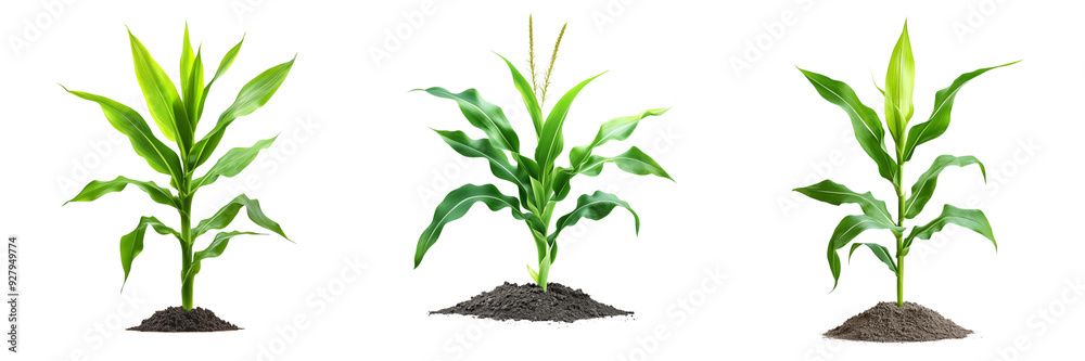 Obraz premium set of a Isolated green corn plant on a white background, with no shadows or reflections, on a transparent background