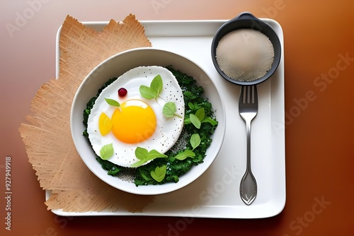 White Plate with a Bowl of Nutritious Food for Breakfast photo