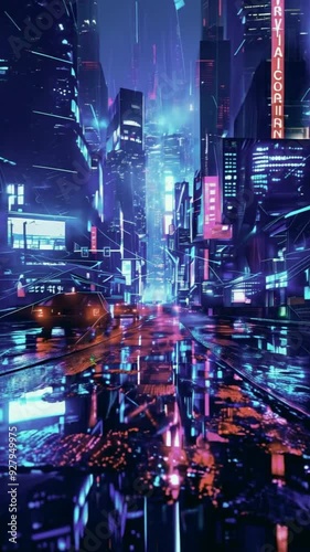 Abstract night city background in cyberpunk style