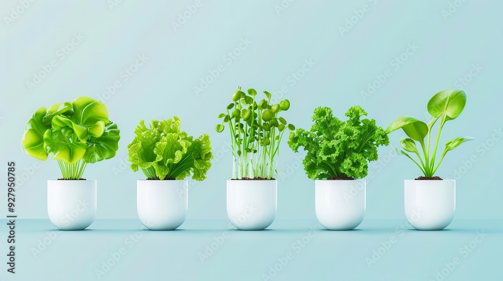Hydroponic farming, indoor plant growth, flat design illustration