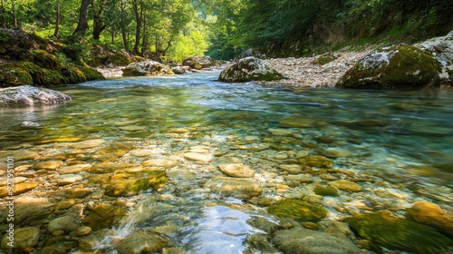 Tranquil River Flowing Through Lush Green Forest.