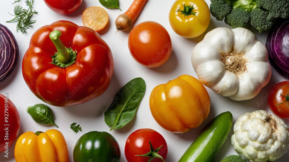 An array of fresh, crisp vegetables arranged on a white background, emphasizing their vivid colors and freshness. An array of fresh, crisp vegetables arranged on a white background, emphasizing their vivid colors and freshness.