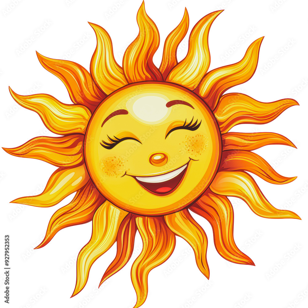 PNG Smiling sun cartoon with vibrant rays PNG Smiling sun cartoon with vibrant rays