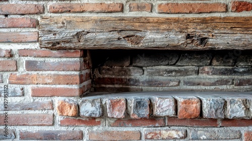 Brick wall with wooden beam.