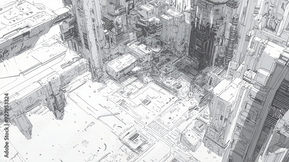 Fototapeta premium Futuristic Cityscape Sketch.