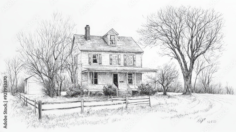 Hand Drawn Sketch of a Country House in the Winter. Hand Drawn Sketch of a Country House in the Winter.