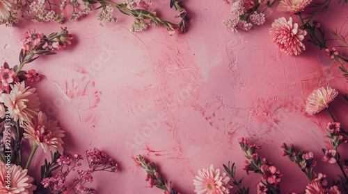 Floral banner on pink backdrop spring theme with space for text