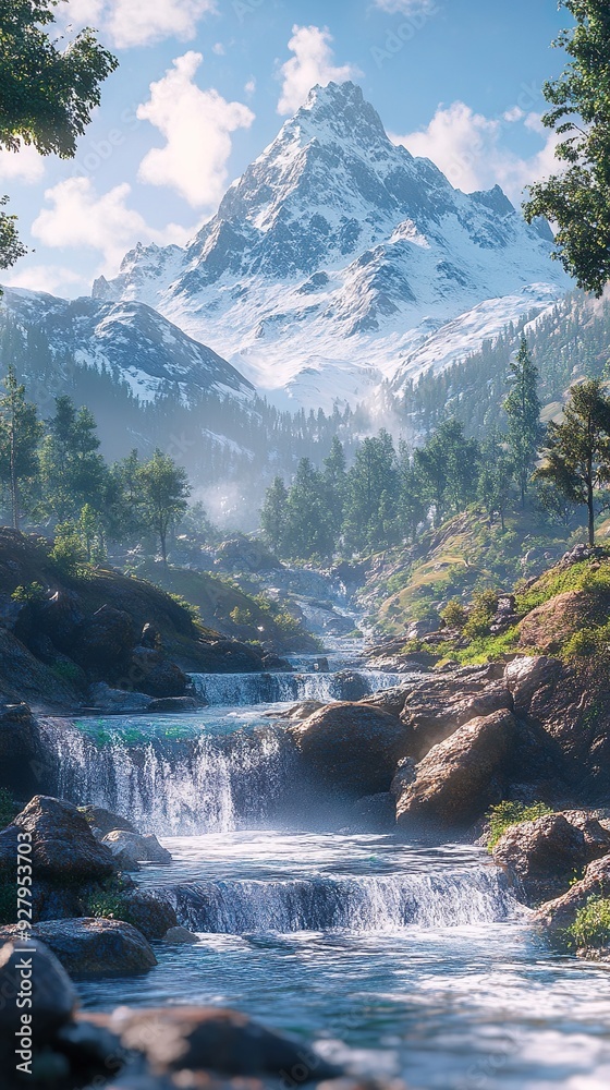Obraz premium Majestic mountains and lush forests captured in adventure travel nature wallpaper