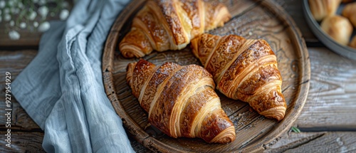 Background of Food. Croissant Bread in Top View