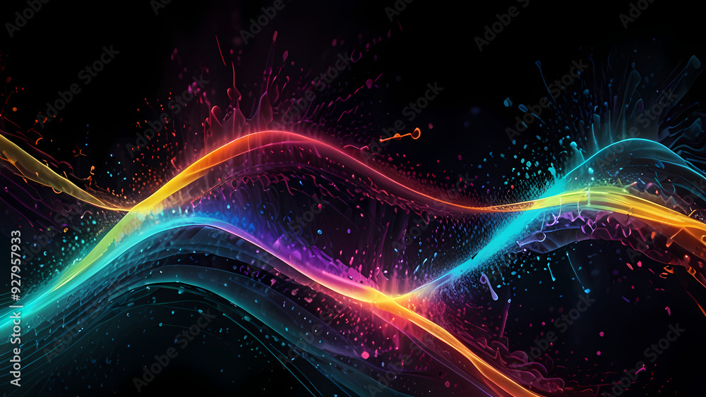 abstract background depicting the energy of chemical reactions, with neon-colored particles colliding and creating waves of energy across a dark, fluid backdrop abstract background depicting the energy of chemical reactions, with neon-colored particles colliding and creating waves of energy across a dark, fluid backdrop