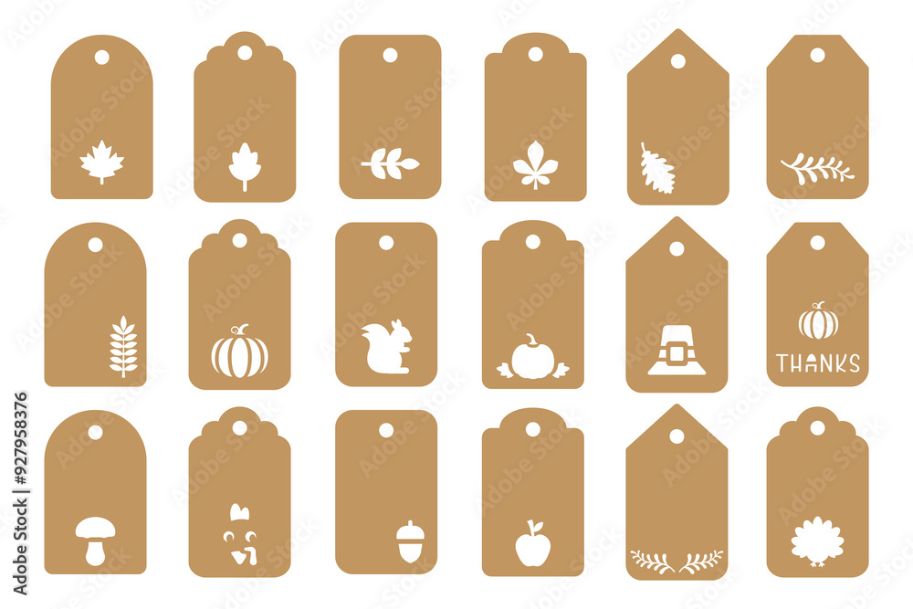 Set of gift tags shapes with fall design. Vector templates for cutting ...