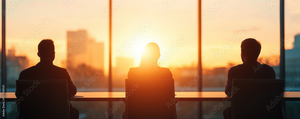 Office workers in a meeting with sunlight coming through the windows, Monday morning, collaboration and teamwork Office workers in a meeting with sunlight coming through the windows, Monday morning, collaboration and teamwork