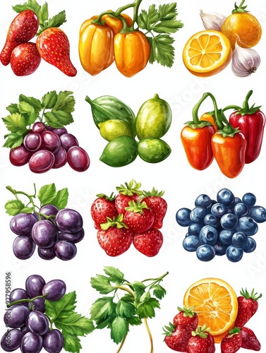 Fresh Fruits and Vegetables Collage