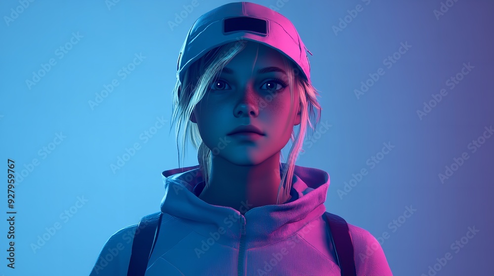 Young Girl Video Game Character Futuristic Avatar Young Girl Video Game Character Futuristic Avatar