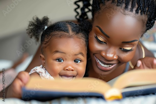 Mother gently guiding daughter s hand while they hold a book together with love and care