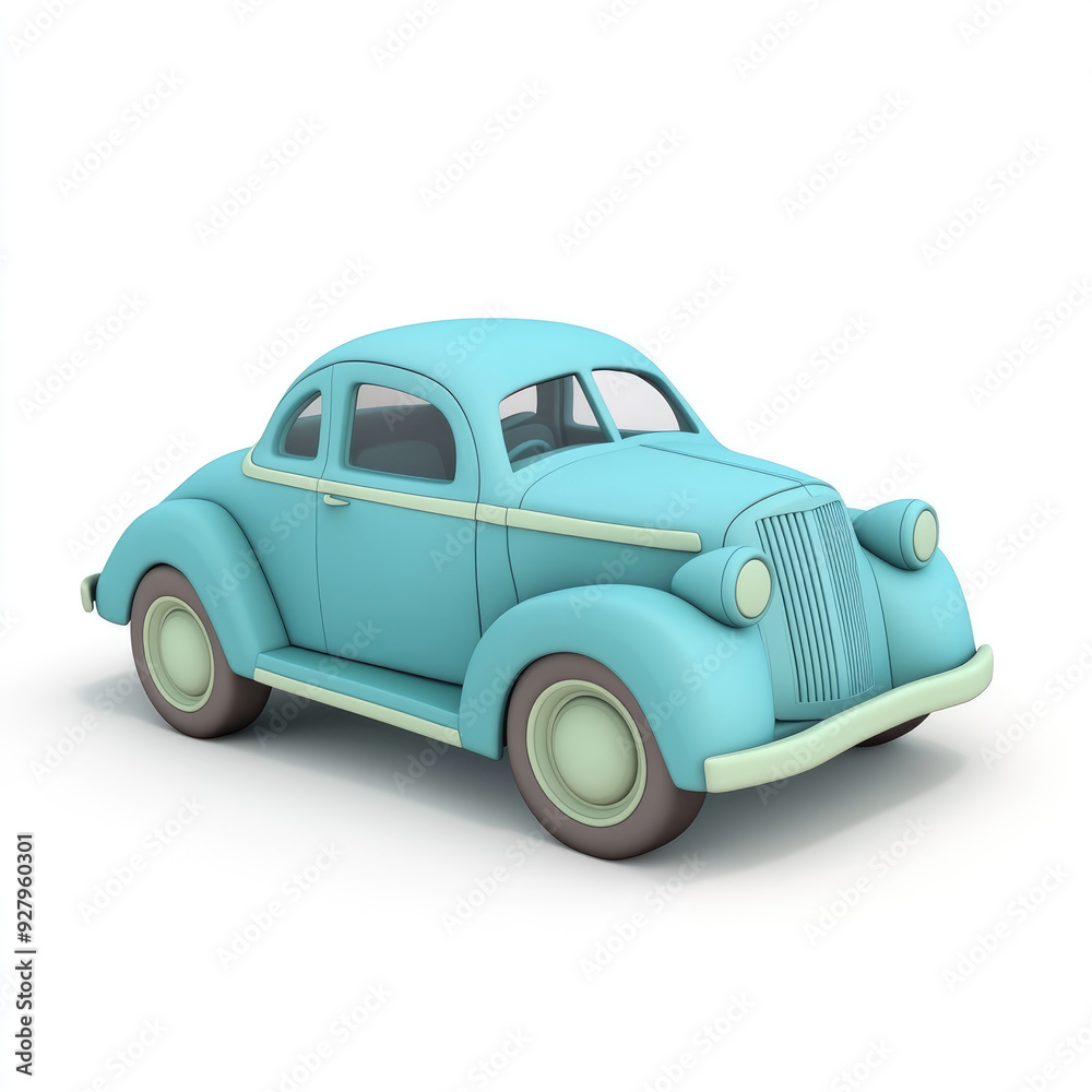3D cartoon car. on a solid white background