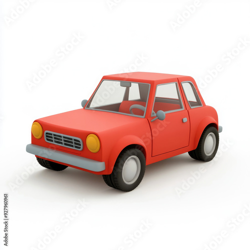 3D cartoon car. on a solid white background