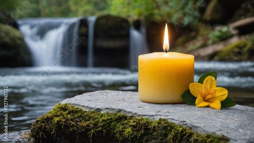 decoration with yellow candle in the waterfall for the orixá Oxum: