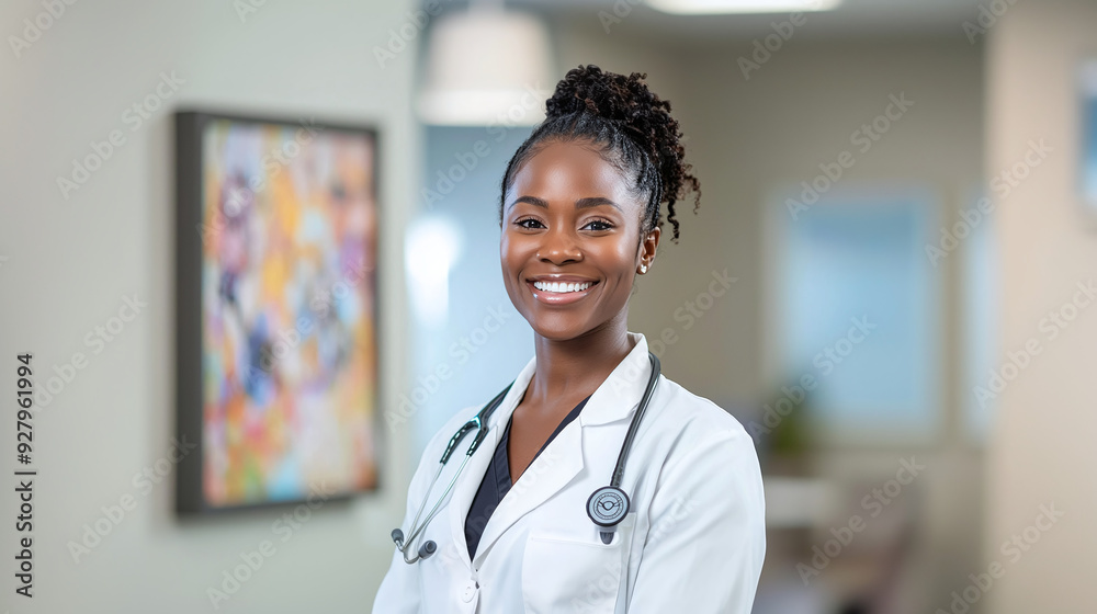 smiling female black doctor in her office smiling female black doctor in her office
