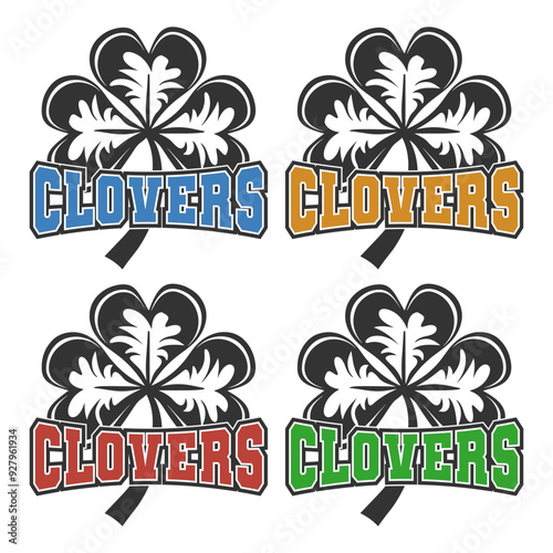 Clovers Illustration Clip Art Design Shape. Mascot Silhouette Icon Vector.