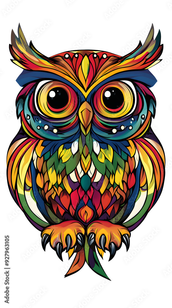 Naklejka premium Colorful owl vector on a white background, ideal for mockup designs and presentations.