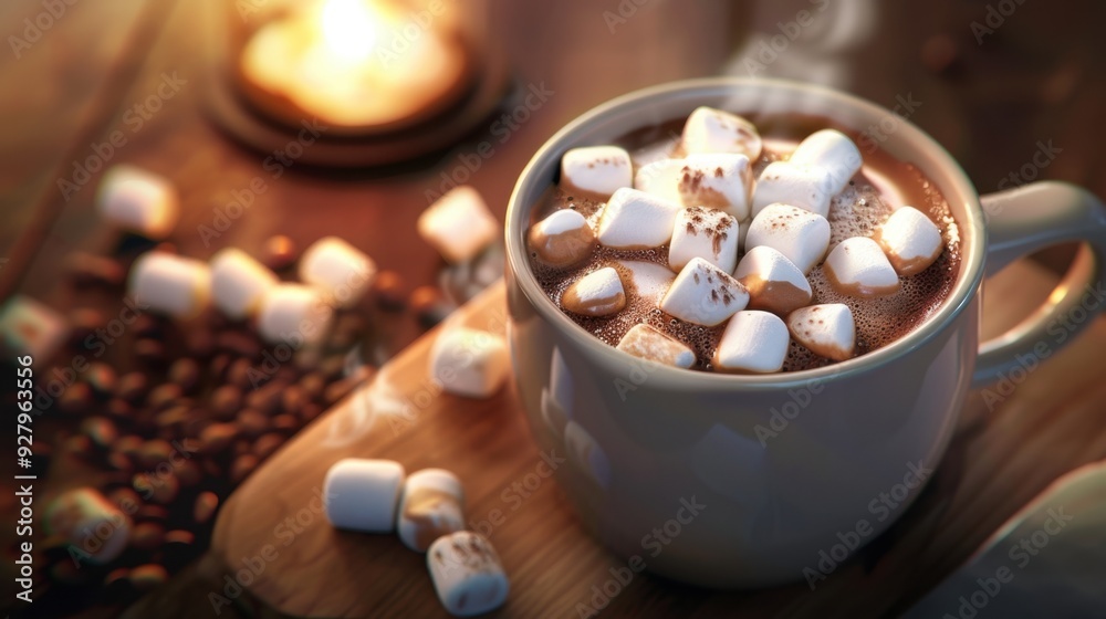 A hot chocolate drink with marshmallows floating on top, creating a warm and inviting atmosphere. A hot chocolate drink with marshmallows floating on top, creating a warm and inviting atmosphere.