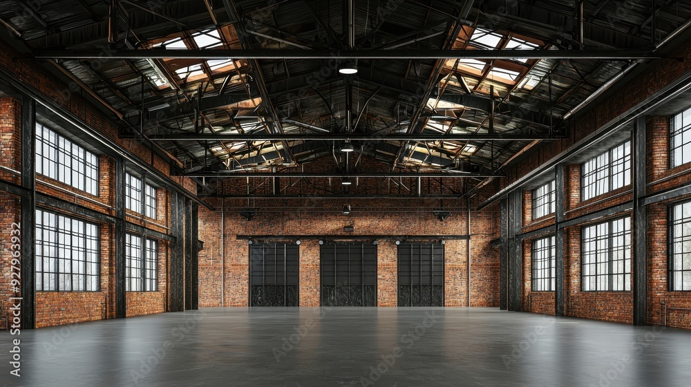 Empty Industrial Brick Warehouse with Large Windows. Empty Industrial Brick Warehouse with Large Windows.