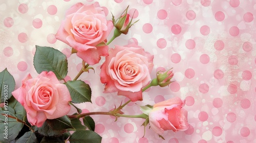 Pink roses on pink dot background