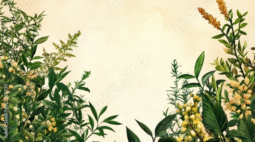 Floral Border with Beige Background.