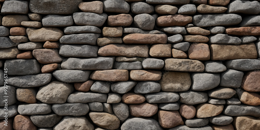 Mauer aus sorgfältig angeordneten Steinen in warmen Grau- und Brauntönen, die eine harmonische und stabile Struktur mit einem natürlichen und erdigen Erscheinungsbild schafft Mauer aus sorgfältig angeordneten Steinen in warmen Grau- und Brauntönen, die eine harmonische und stabile Struktur mit einem natürlichen und erdigen Erscheinungsbild schafft