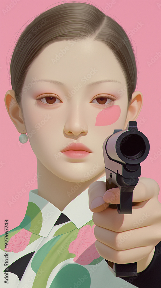 Beautiful woman holding a pistol, aiming with a serious face Beautiful woman holding a pistol, aiming with a serious face