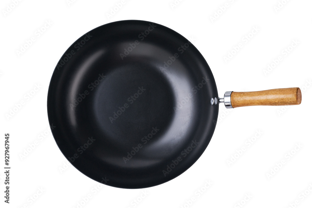 Empty chinese wok pan isolated on a white background. Empty frying wok pan chinese cookware.