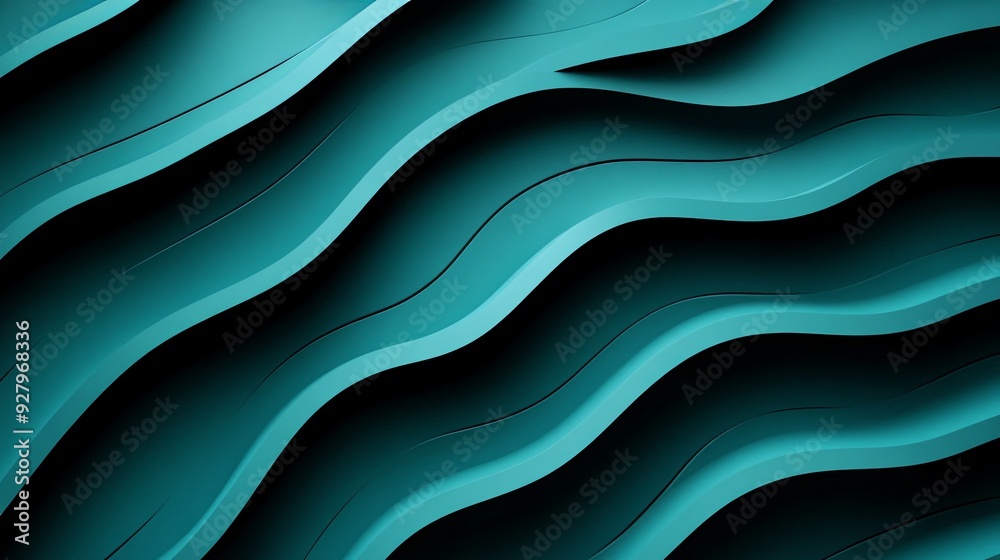 Elegant vector design of teal wavy lines on a black background, embodying minimalism and high-resolution 8K quality for modern aesthetics. Elegant vector design of teal wavy lines on a black background, embodying minimalism and high-resolution 8K quality for modern aesthetics.