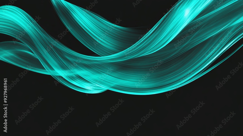 Obraz premium Elegant vector design of teal wavy lines on a black background, embodying minimalism and high-resolution 8K quality for modern aesthetics.