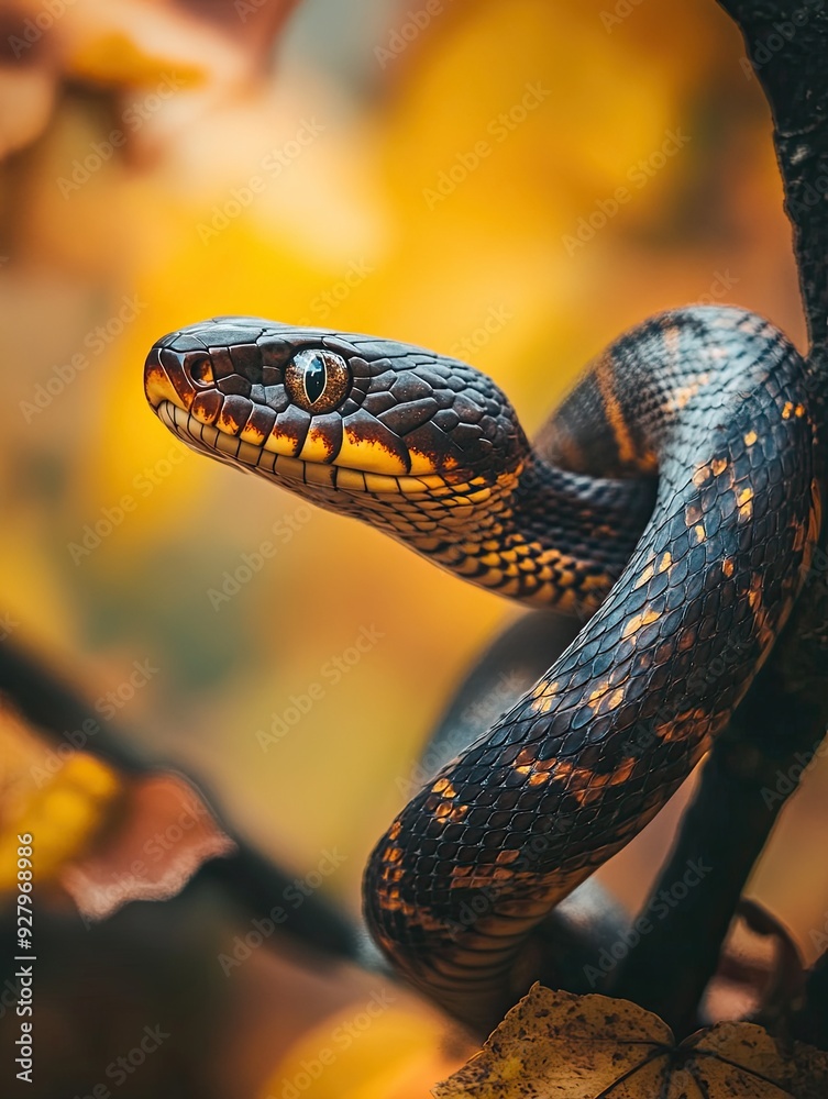 Fototapeta premium Snake isolated on autumn background