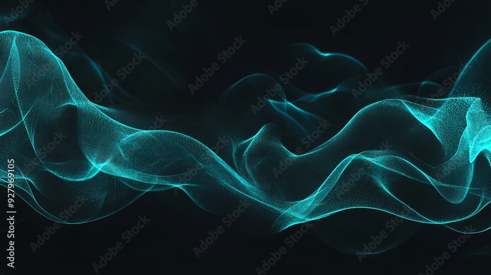 Elegant vector design of teal wavy lines on a black background, embodying minimalism and high-resolution 8K quality for modern aesthetics. Elegant vector design of teal wavy lines on a black background, embodying minimalism and high-resolution 8K quality for modern aesthetics.