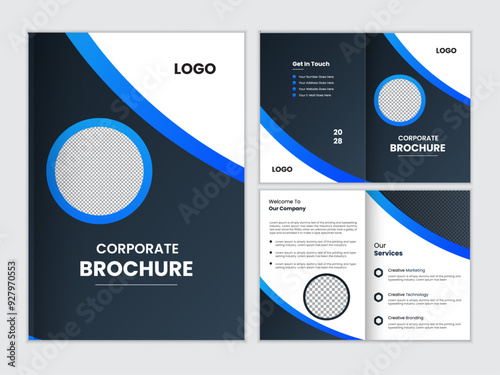 business bifold brochure or magazine cover design 4 page vector template.