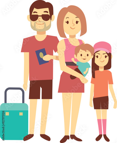 Parents and kid travelling. Tourist family vacation in airport