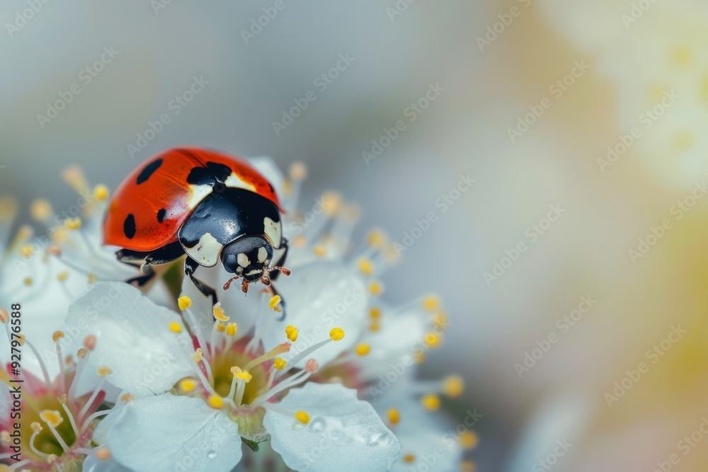 Detailed close up of a ladybug perched on vibrant blooming flowers in a captivating macro shot