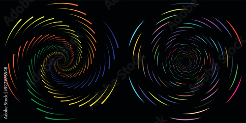 	
Set of two radial hypnotic spirals, on transparent background